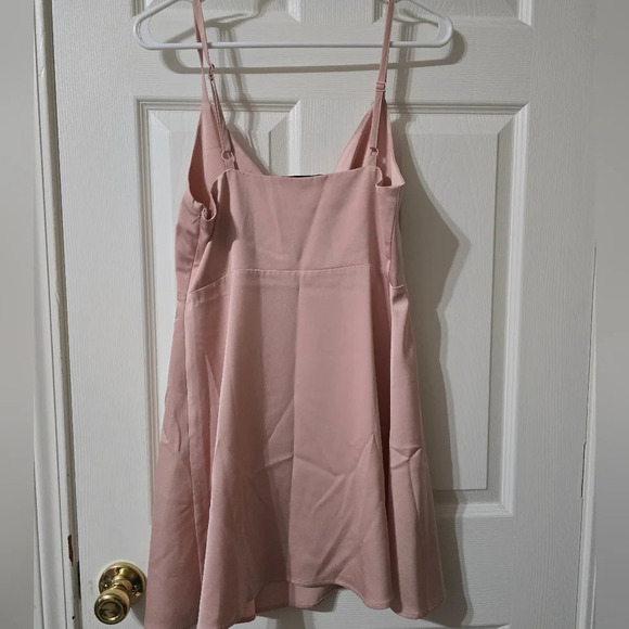 NWOT Studio 19 Y2K Blush Pink Satin Mini Slip Dress/Tunic, Pleated Wrap Neckline - Picture 2 of 12